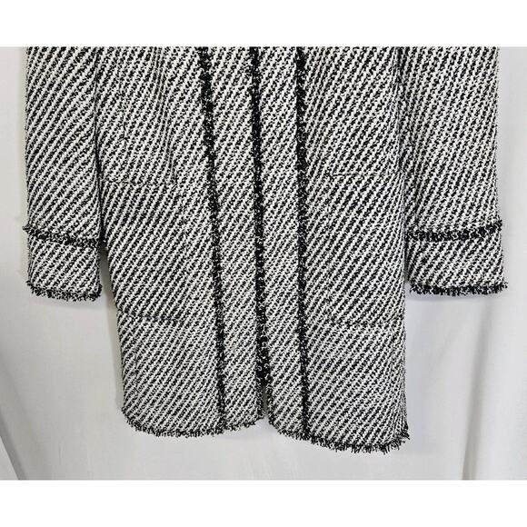 Ann Taylor Black White Silver Striped Tweed Round Neck Lined Dress Coat Medium - Picture 4 of 11